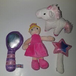4 Prextex Plush Lot Pink Blond Girl Princess White Horse Mirror Star Wand